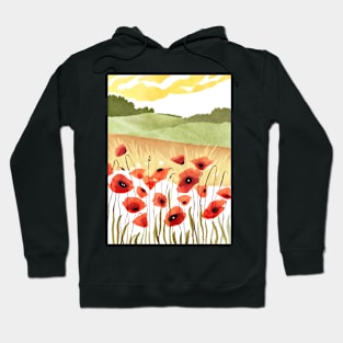 Abstract Watercolor Summer Field Poppies Hoodie